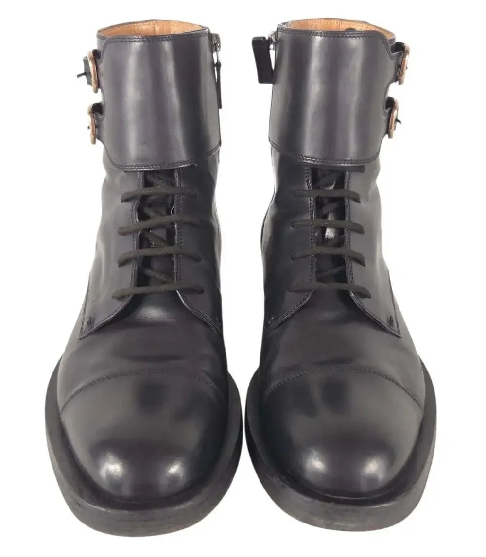 Gucci Leather Combat Boots US 9.5 IT 42.5 Mens Black Lace Up Buckle $1250